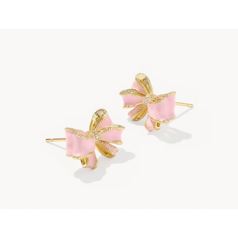 Authentic Loveshack Fancy Kendra Scott Elegant Pink and Gold Bow Earrings